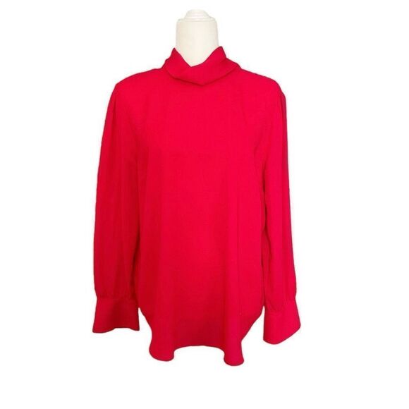 Ann Taylor Red Tie Neck Turtleneck Blouse Size Medium - Picture 1 of 4